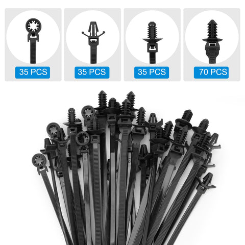 Heavy Duty Nylon Zip Ties Kit 210 Piece Push Mount Self Locking Cable Ties In 5 Sizes UV Resistant For Auto Home And Workshop