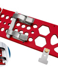 Upgraded Track Saw Guide Rail Square with stainless steel clips and red aluminum, designed for precise knife-edge cuts.