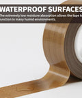 High Temp PTFE Tape For Vacuum Sealers And Hand Impulse Sealers roll showcasing waterproof surface with water droplets, food safe, brown color