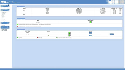 Smart Internet Enabled IP Remote Power Switch With Auto Reboot And Scheduling dashboard interface displaying controls and connection status