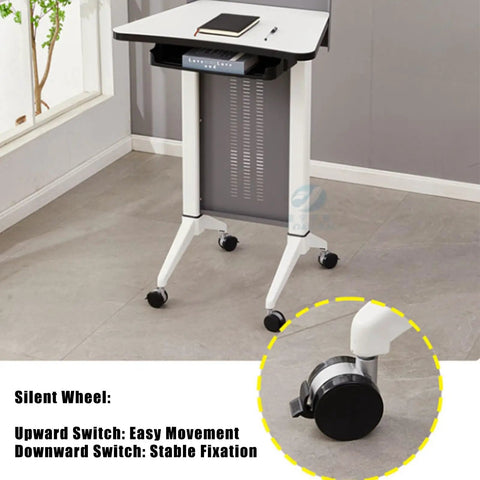 Rock Solid Portable Podium Stand With Quick Tilt Locks And Heavy Duty Casters That Roll Smoothly For Teaching Lectures Boardroom Meetings Church Services And Live Presentations with smooth rolling casters.