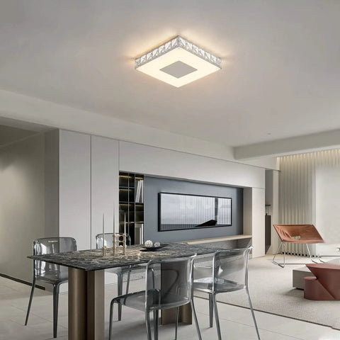 14 Inch Crystal Flush Mount Ceiling Light LED Close To Ceiling Fixture Modern Dimmable Crystal Chandelier in dining room