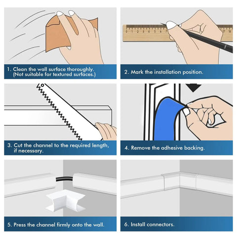 Installation guide for 86.9 Inch Cord Hider Kit for Wall Mounted TV Installations with step-by-step instructions.