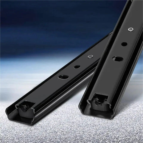 Smooth Glide Drawer Slides 8 To 20 Inch Cold Rolled Steel Two-Section Cabinet Tracks shown in black finish