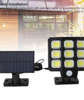 Eminchu Solar Flood Light for Patio Yard, 240 LED with solar panel and light fixture, flexible installation with extension cable.