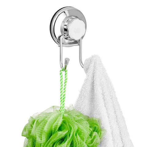 Double Suction Hook Set For Smooth Flat Surfaces Vacuum Cup Wall Hangers With Strong Hold For Towels And Robes Stainless Steel 2 Pack No Drill Easy Mount On Glass Tile Mirror Granite And Other Non Porous Surfaces