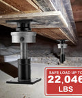 Heavy Duty Adjustable Screw Jacks For Home Leveling With Built Tough Steel Frames Holding 22046 Lbs under a wooden structure.