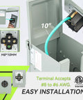 50 Amp 125/250 Volt Power Outlet Box Waterproof Lockable Enclosed Panel With 14-50R Receptacle open for wiring installation