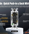 3 Way Decorator Light Switch With Wall Plates Pack of 10 15A 120/277V Decora Style Rocker Switches For Home Use Residential UL Listed Glossy White Easy Install Great For Stairway Top And Bottom Or Garage Entry back view wiring terminals
