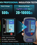 Pro Grade Insulation Resistance Tester Up To 1000 Megohms At 500V Durable Megohmmeter with measurement range display