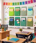 8 Pack Extra Large Magnetic File Holders for Fridge and Wall Organizer 15.7 x 9.1 x 1 Inches Green Set in classroom