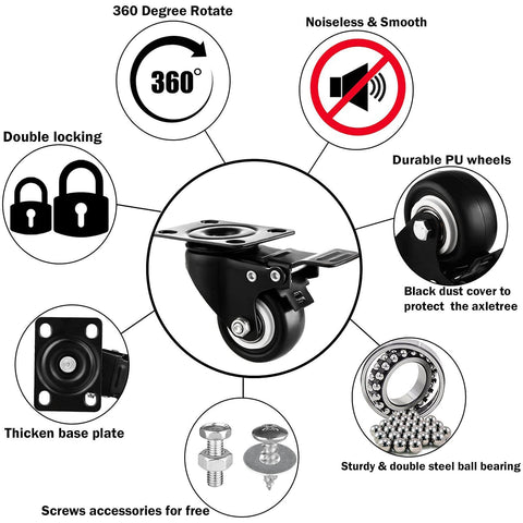 Heavy Duty Two Inch Swivel Casters Four Pack With Dual Locking Brakes Industrial Polyurethane Wheels diagram with features