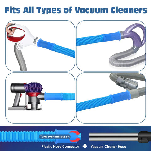 Universal Dryer Lint Cleaning Kit With Flexible Brush And Vacuum Hose Attachment connecting to various vacuums.