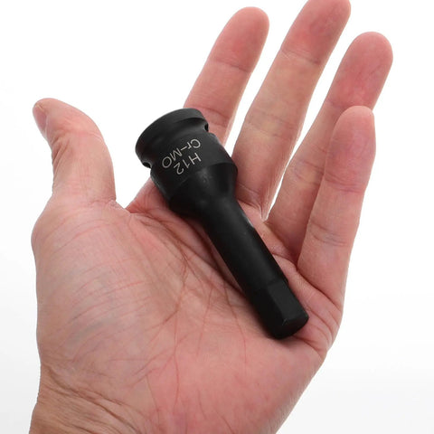 Heavy Duty 1-2 Inch Hex Impact Socket Set With Extended Reach And Replacement Bits For Axle Nut Repair Pneumatic Wrench Accessories Perfect For Auto Shines, black 1/2-drive hex impact socket in hand