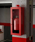 10 Lb Fire Extinguisher Cabinet With Alarm, Wall And Surface Mount Steel Safety Case For Indoor Outdoor Use installed on wall