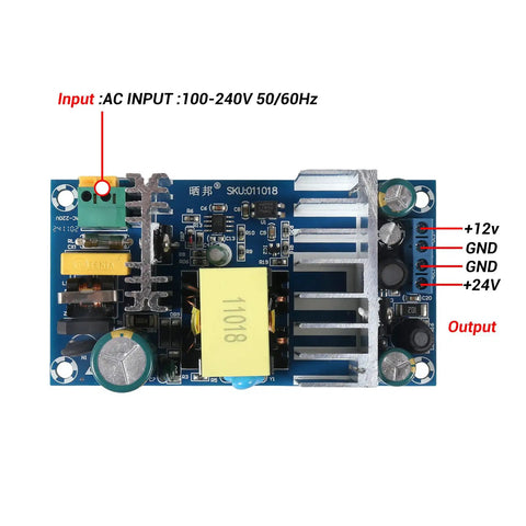 Dual Output Industrial Power Supply Module 24V 4A and 12V 1A Isolated, Wide Input 100-260V AC 50/60Hz circuit board