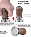 53mm Calibrated Espresso Tamper With Spring Loaded Wooden Handle And Stainless Steel Flat Base For Consistent Extraction