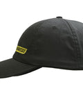 Side view of Rainier BCX Bump Cap Made In USA With Low Profile Protection And Ball Cap Style Vibe, Snap Back Closure in black.