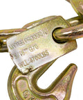 Close-up of G70 V Chain Bridle With Eight Inch Medium J Hooks T Hook And J Hook Grab Hooks Pear Link Top Fittings Two Foot Legs