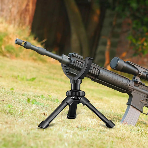 Shaped Rifle Rest With Portable Tripod Mount for Outdoor Shooting And Target Practice, Black Yoke Head in field setting