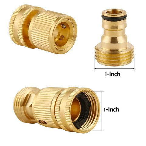 Solid Brass Garden Hose Quick Connect Kit Three Quarters Inch GHT Thread No Leak Adapters, Easy Quick Connect System