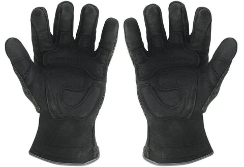 Heat Resistant Work Gloves With Kevlar Liner And HotShield Technology Reinforced Palm For Superior Heat And Cut Protection Up To 450 Degrees Fahrenheit Durable Black Pair For Welding Metalworking And More, shown front view.