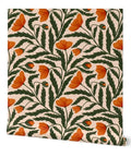 Top Shelf Botanical Chintz Matte Wallcovering with a floral pattern in orange and green, ideal for home and business use.