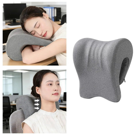 Headrest Cushion Attachment for Desk Chair Memory Foam Ergonomic Neck Pillow for Napping and Sleep Office Comfort shown in use