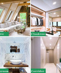 Four rooms illuminated by Six Inch Canless LED Recessed Lights With Jbox Dimmable 5000K 1050LM; attic, closet, bathroom, corridor.