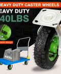 Heavy Duty 8 Inch Pneumatic Caster Wheels Set Of 4 With Rock Solid Swivel and Rigid Air Rubber Tires on cart supporting 440lbs.
