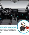 Universal RCA Level Controller With Audio Bass And Volume Control Knob in car interior for easy installation and use.
