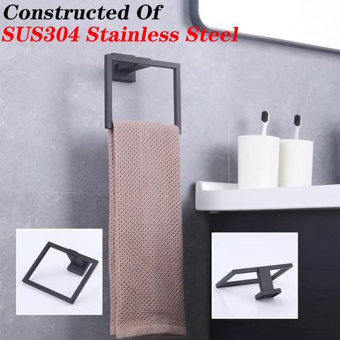 Dope Modern Black Towel Holder Made From SUS304 Stainless Steel Rustproof And Heavy Duty Wall Mount Towel Ring