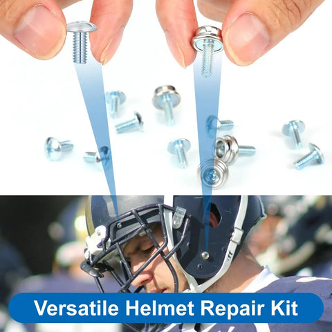 Stainless Steel Helmet Screw Kit For Football And Baseball Helmets 12 Piece Back Plate And Visor Screw Set on table and in use