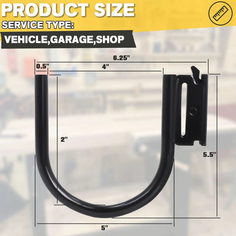 Beefed Up E Track J Hooks 10 Pack 0.5 Inch Solid Steel 1500 Pound Load displayed with dimensions in background