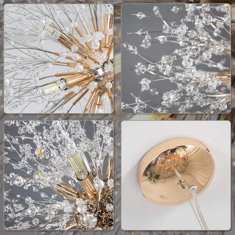 Detailed view of LED Firework Sputnik Chandeliers With 12 Lights Modern Crystal Ceiling Pendant showcasing crystal and gold finish.