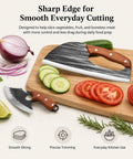 Two Piece Hand Forged Chef Knife And Boning Knife Set With Wooden Handle And Leather Sheath on cutting board with sliced vegetables