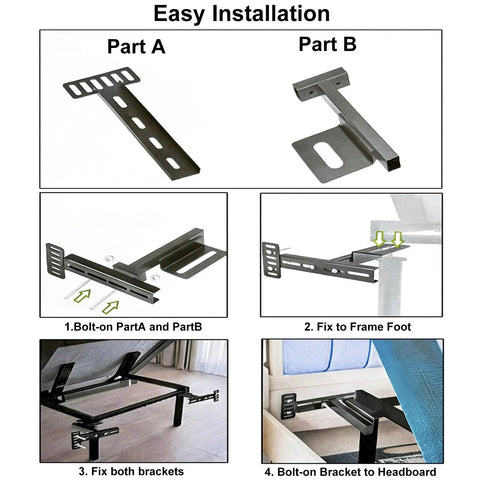 Easy installation guide for Ridiculously Sturdy Universal Headboard Brackets For Metal Bed Frame With Adjustable Footboard Extension Kit.