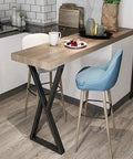 Built Tough Black Table Legs Heavy Duty Metal Support For Kitchen Dining Or Coffee Desk Diy Furniture Swap Rust Resistant Steel Frame handles a solid wood countertop with a modern design.