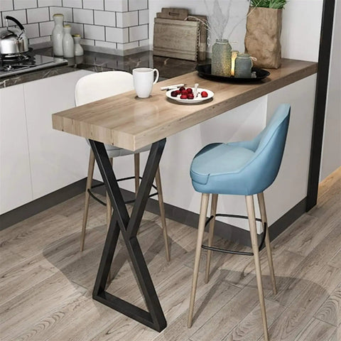 Built Tough Black Table Legs Heavy Duty Metal Support For Kitchen Dining Or Coffee Desk Diy Furniture Swap Rust Resistant Steel Frame handles a solid wood countertop with a modern design.