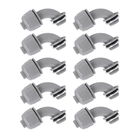 Pack Of 10 Heavy Duty 1 Inch Npt Liquid Tight Connectors 90 Degree Electrical Conduit Fittings gray nylon adapters for HVAC and marine use