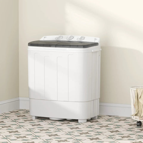 No Sweat Portable Twin Tub Washer And Spinner Combo With Semi Automatic Compact Laundry Design in small living space.