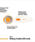 45mm Rotary Cutter For Fabric, Cuts Through Multiple Layers, Left Or Right Handed, Easy Safe Blade Change, Premium Steel Precision Tool