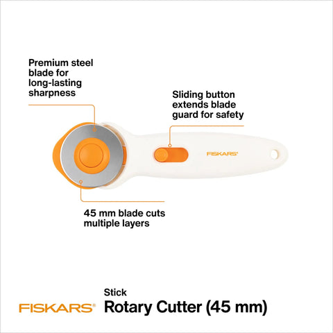 45mm Rotary Cutter For Fabric, Cuts Through Multiple Layers, Left Or Right Handed, Easy Safe Blade Change, Premium Steel Precision Tool
