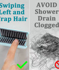 Hair Catcher, Reusable Silicone Drain Protector for Bathtub Shower Wall used to trap hair with finger demonstrating effectiveness.