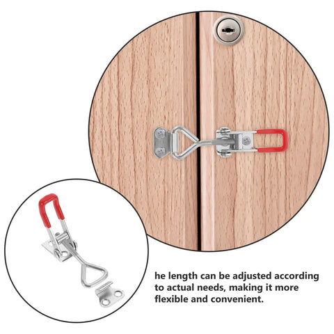 Grab These Super Sturdy Adjustable Heavy Duty Four Inch Metal Toggle Clamp Latches mounted on wooden cabinet