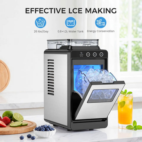 Countertop Portable Ice Maker With External Water Tank, Cranks Out 26 Lbs In 24 Hours, 8 Ice Cubes In Just 6 Minutes