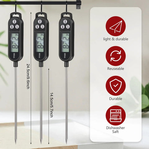 6 Pack Instant Read Meat Thermometer Set With Long 9.65 Inch Probes Digital Waterproof Kitchen Thermometer For BBQ Grilling And Cooking Great For Water Milk Yogurt Candy Quick Accurate Temperature Read User Friendly hanging with 9.65 in probes