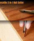 Slick Spring Loaded Dual Head Nail Setter With Center Punch For Precise Drilling And Marking Heavy Duty Hammerless Carpenter Tool in use