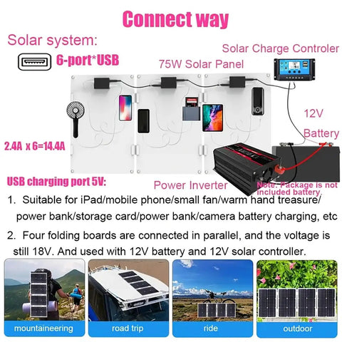 Road Trip Ready Solar Inverter Kit With 4000W Peak Output And Lightweight Portable Build For Off Grid Camping to charge devices.