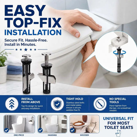 Heavy Duty Toilet Seat Fastener Bolt Kit With 304 Stainless Steel Locking Hardware, waterproof top-fix bolt for toilet seat install